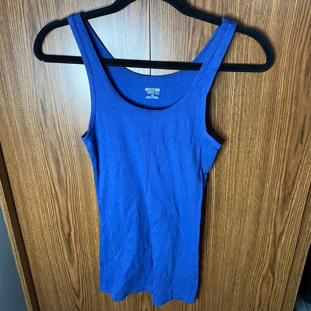 Mossimo Tank Top Womens Large Blue Ribbed Scoop Neck Stretch Cotton